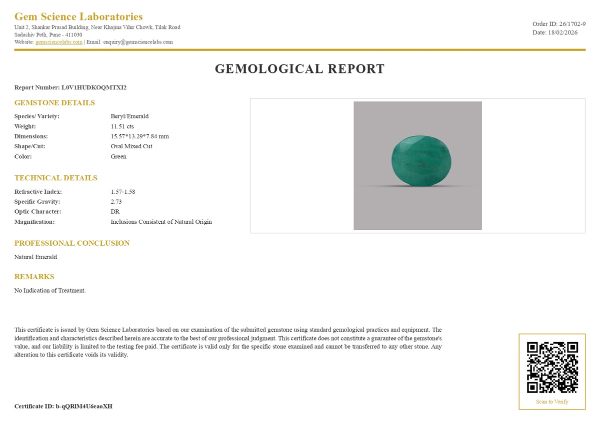 Emerald ( Panna ) - 11.51  Carat