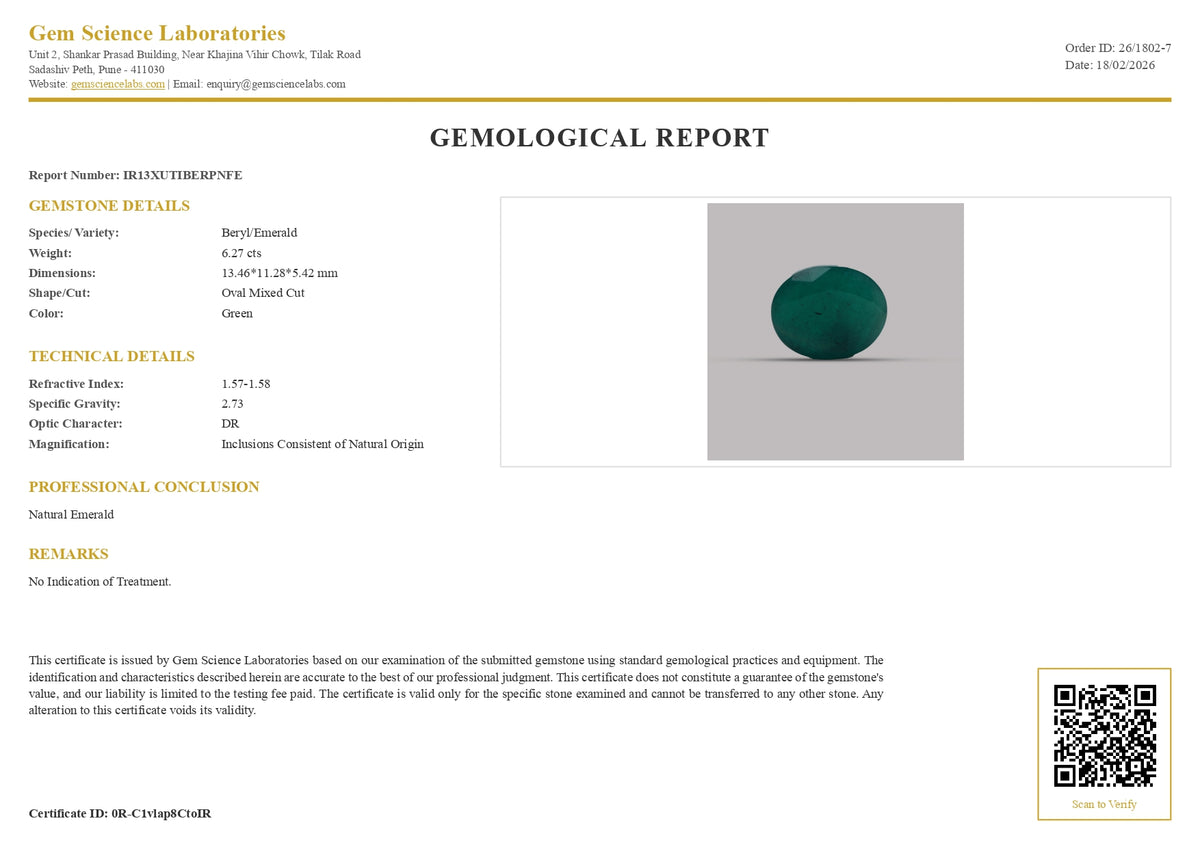 Emerald ( Panna ) - 6.27 Carat