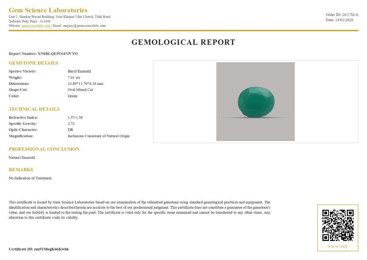 Emerald ( Panna ) - 7.01 Carat