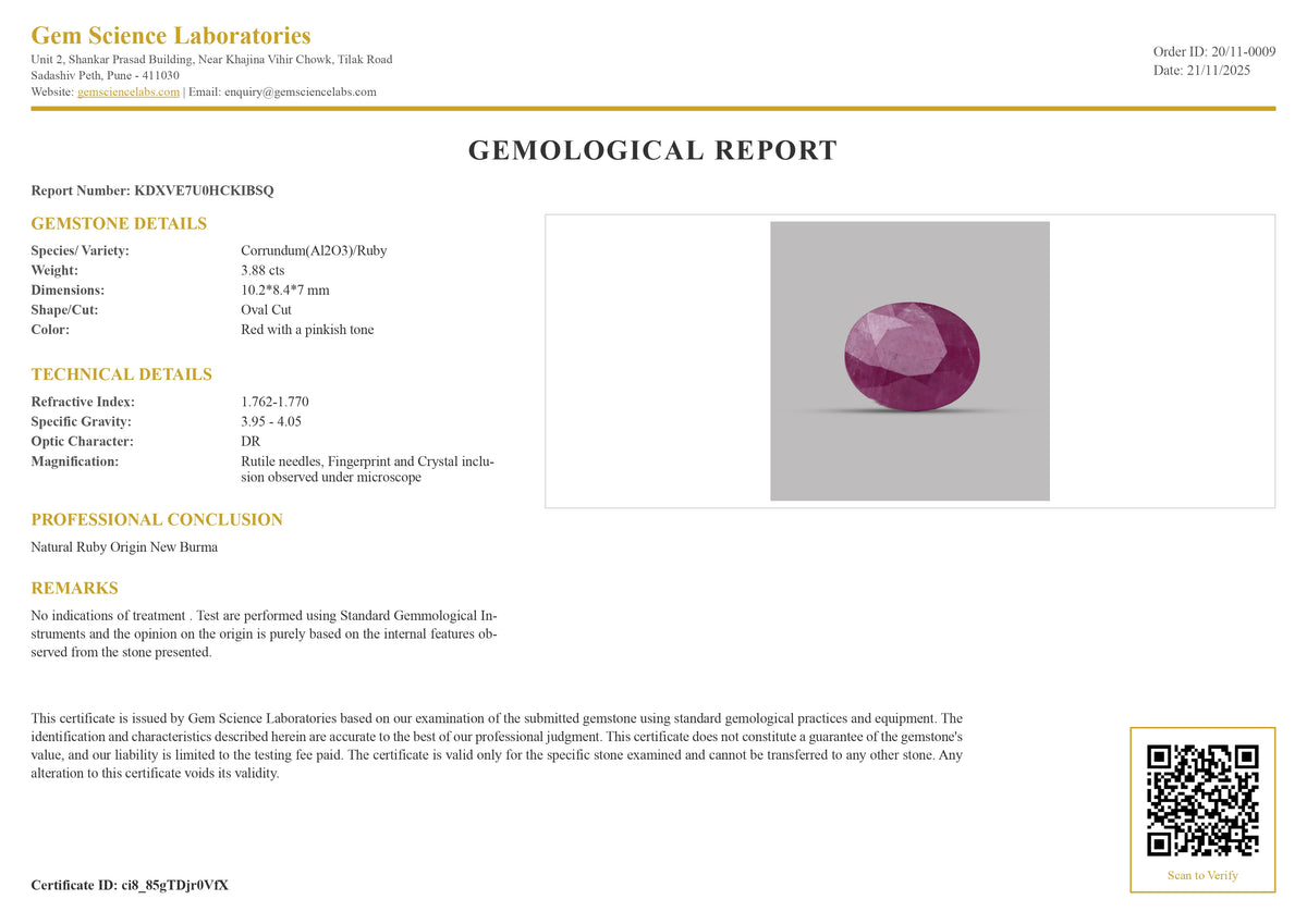 Ruby (Manik) -  3.88 Carat (New Burma)